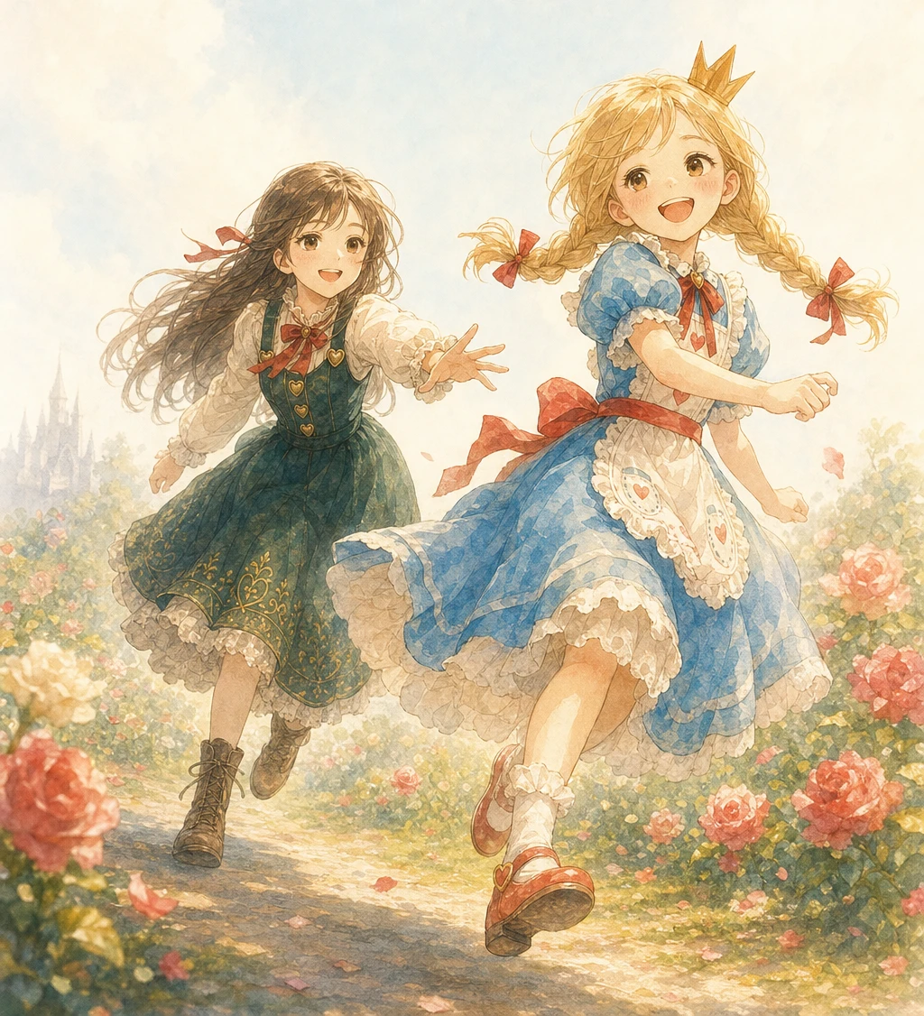 白い薔薇の庭を駆けぬける、ふたりの少女